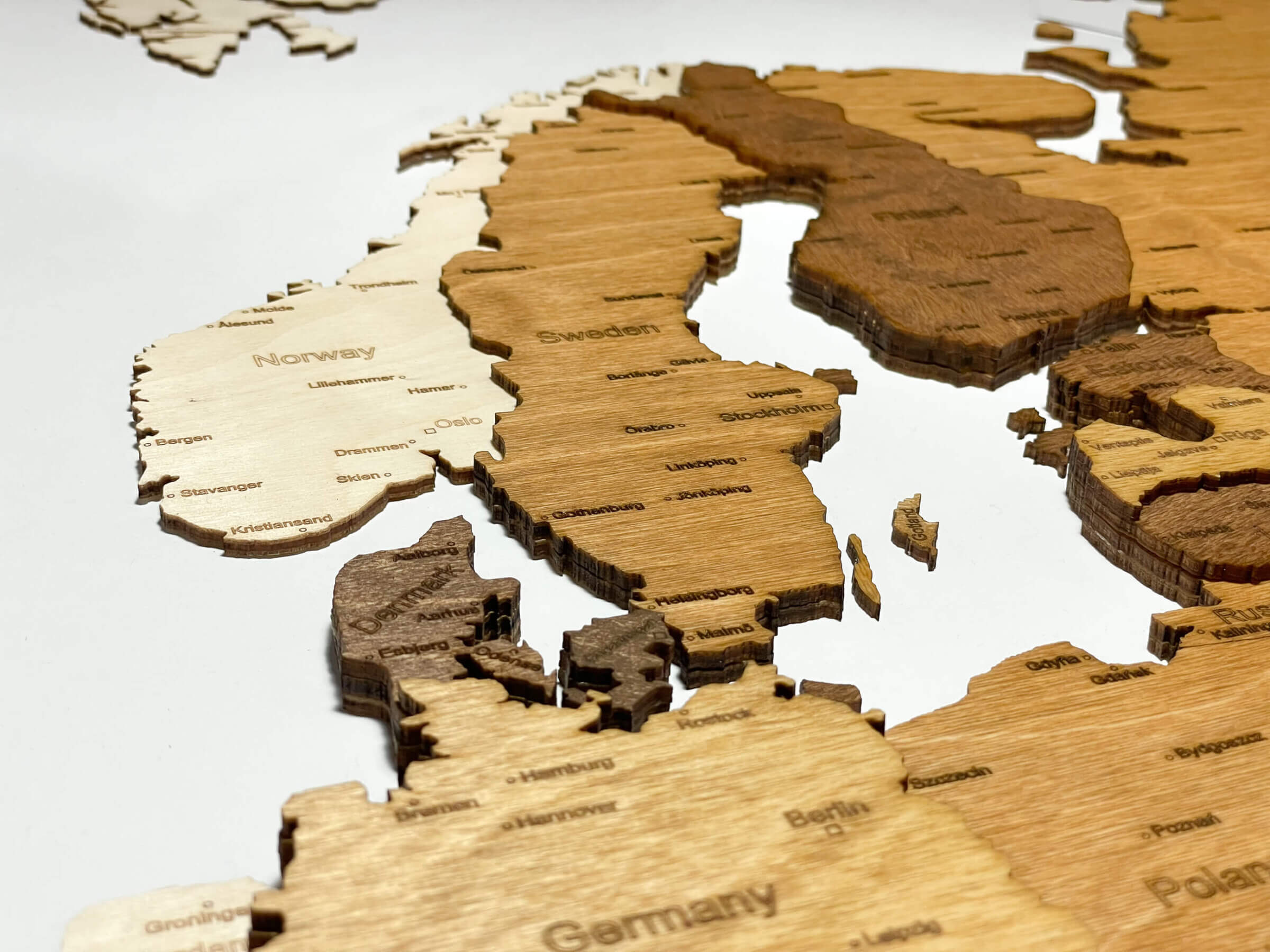 Severní Evropa - 3D dřevěná mapa Evropy