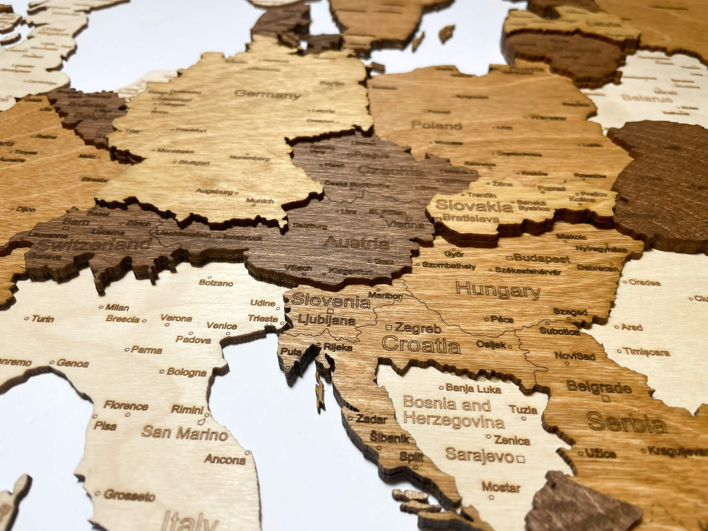 3D dřevěná mapa Evropy