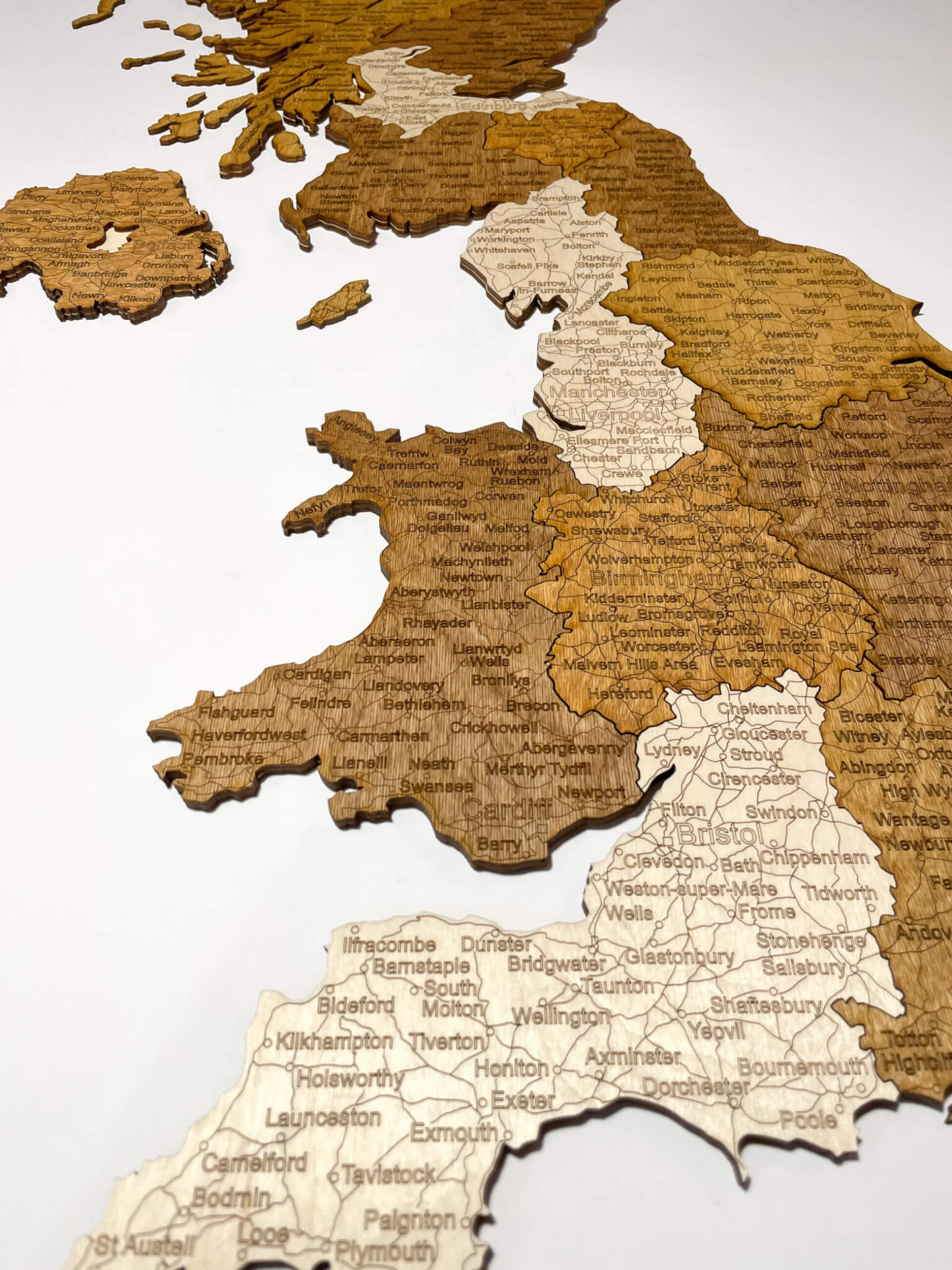Velká Británie dřevěná mapa detail