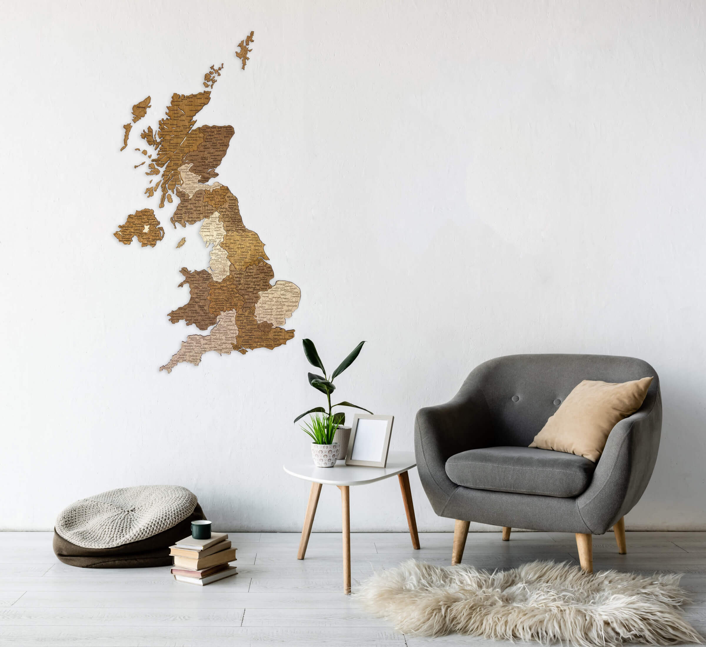 UK dřevěná mapa - nástěnná dekorace