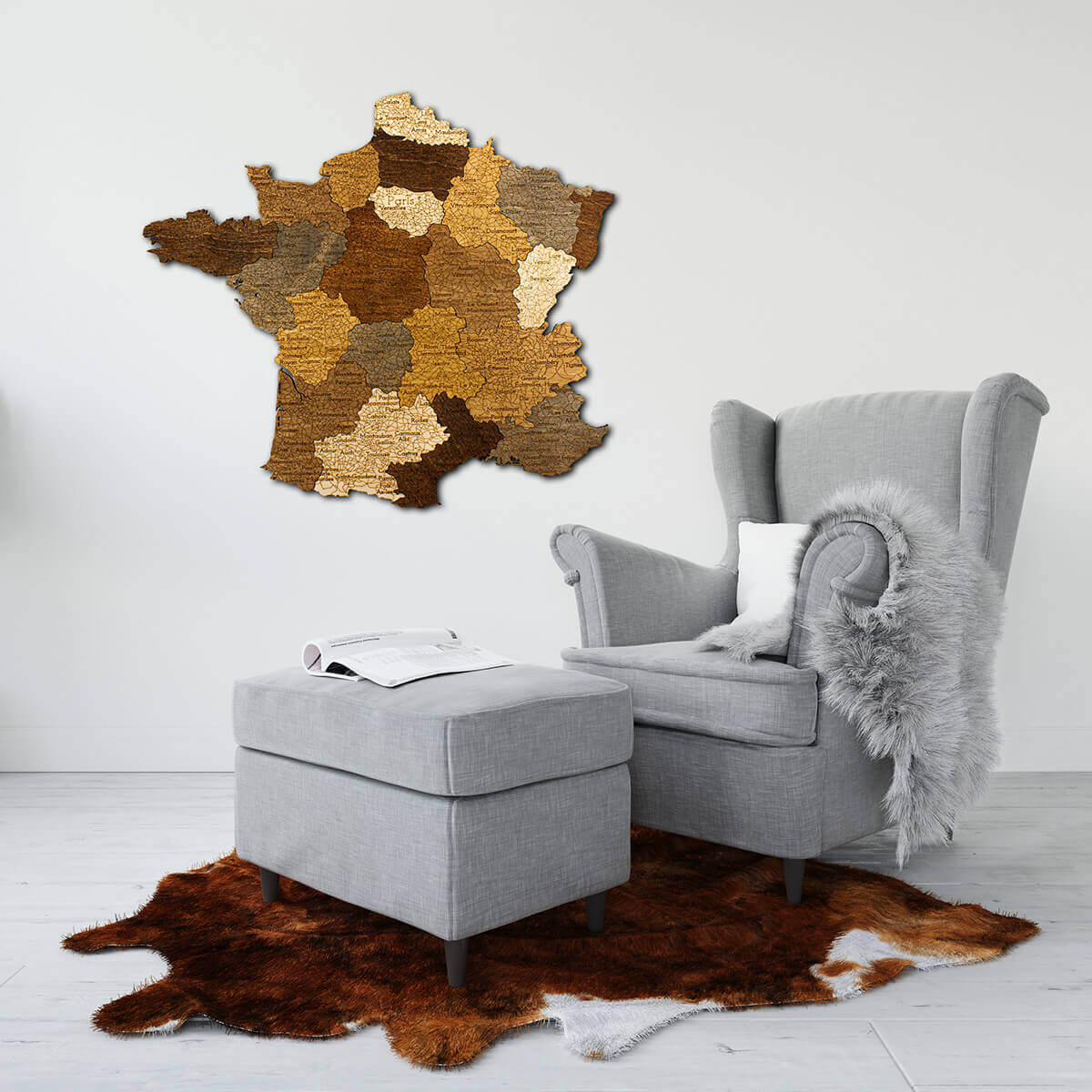 Nástěnná dřevěná mapa Francie