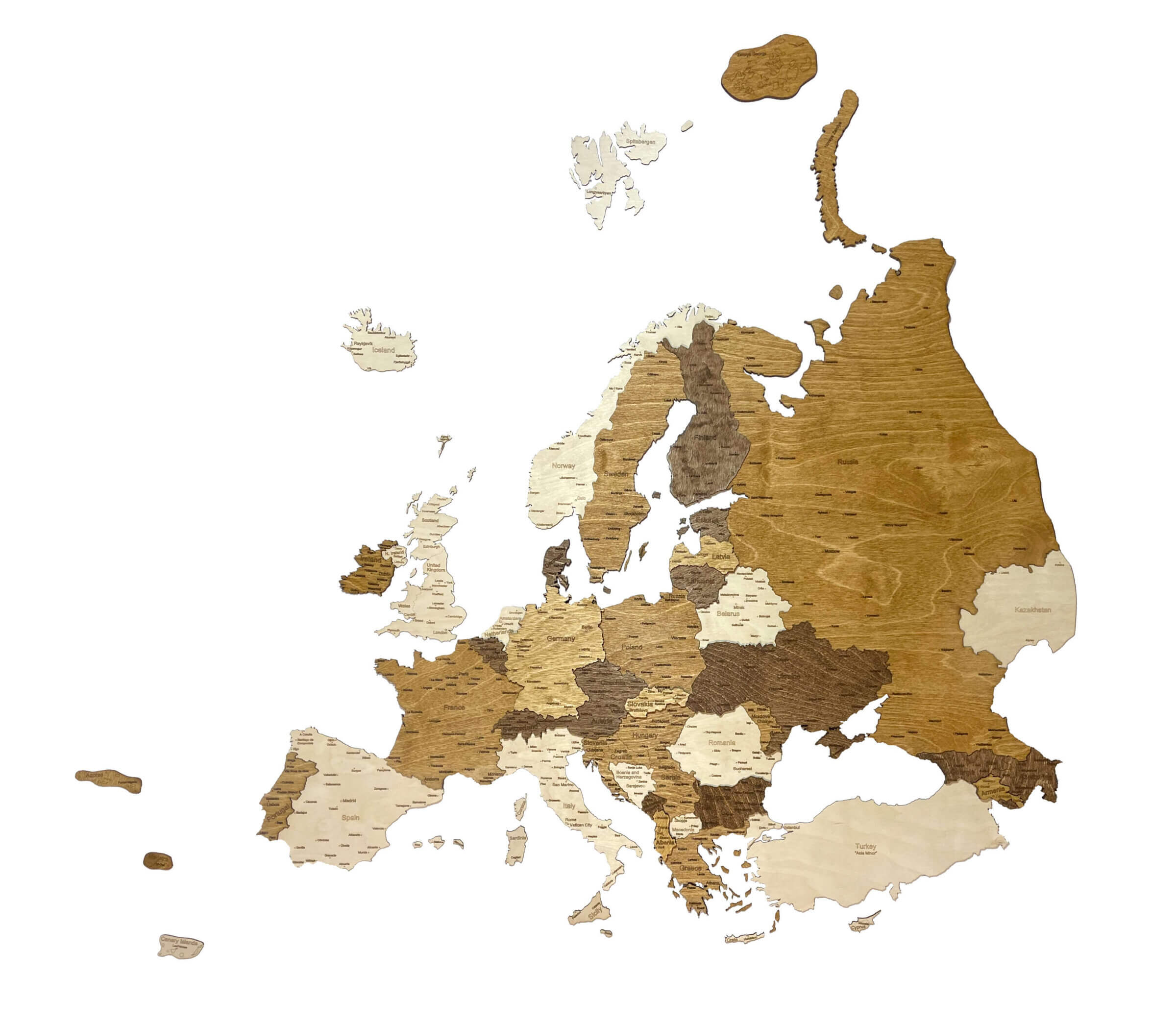 3D dřevěná mapa Evropy