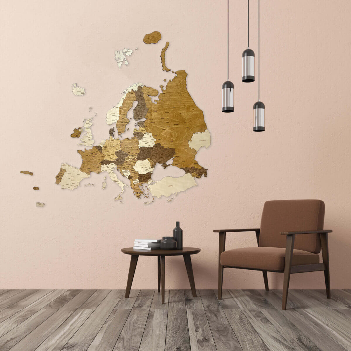 3D dřevěná mapa Evropy - nástěnná dekorace