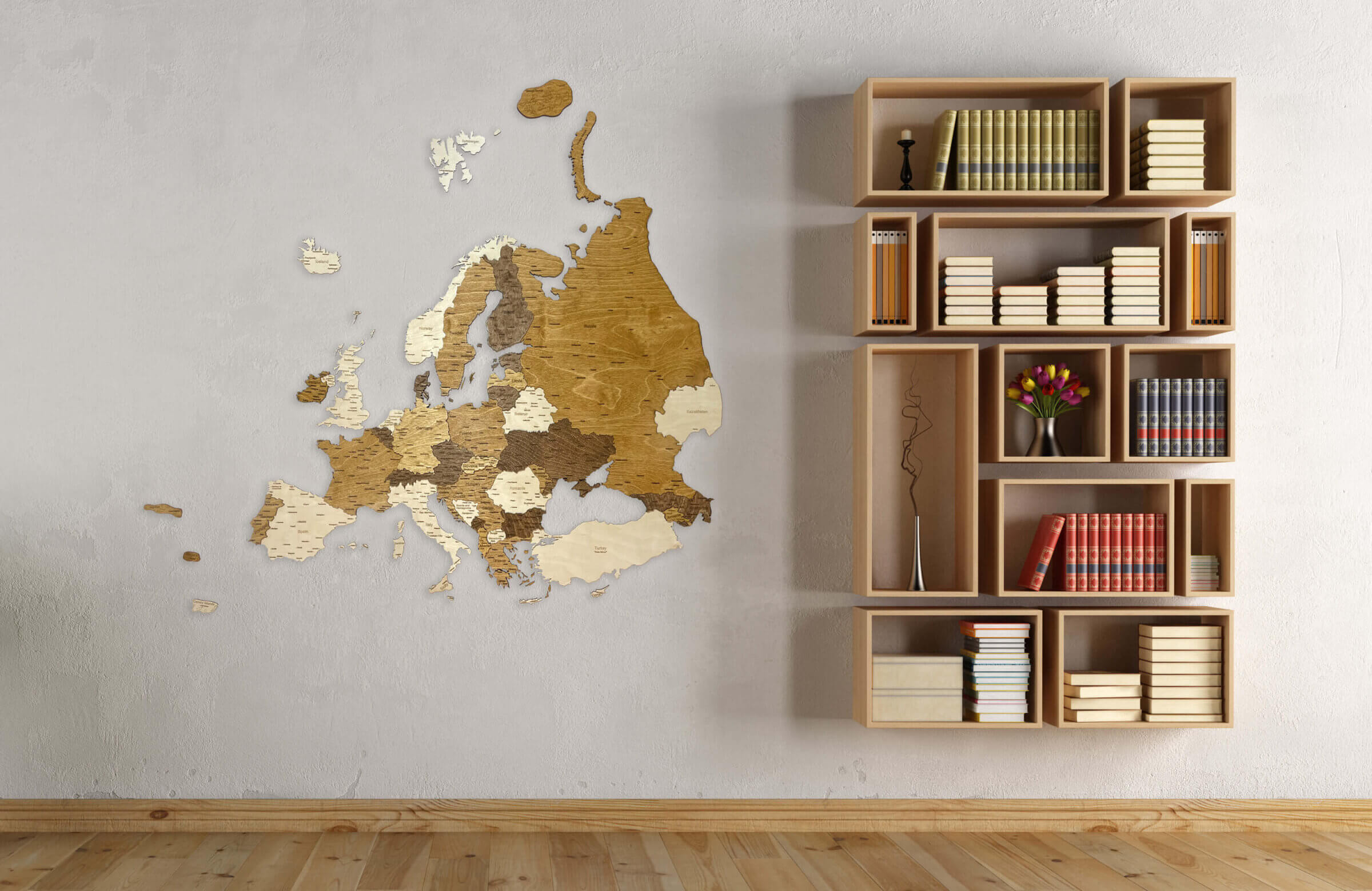 3D dřevěná mapa Evropy