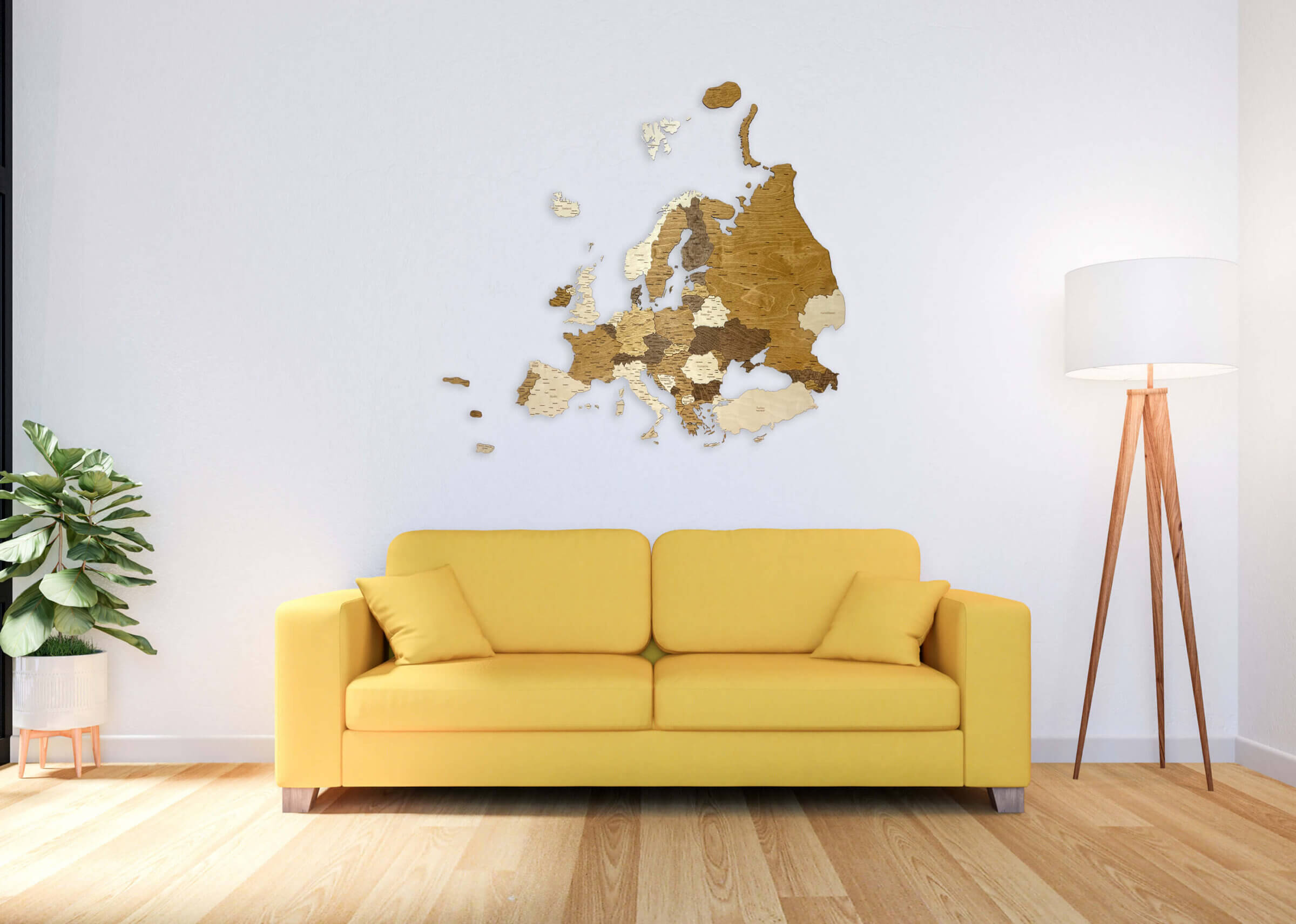 3D dřevěná mapa Evropy - nástěnná dekorace