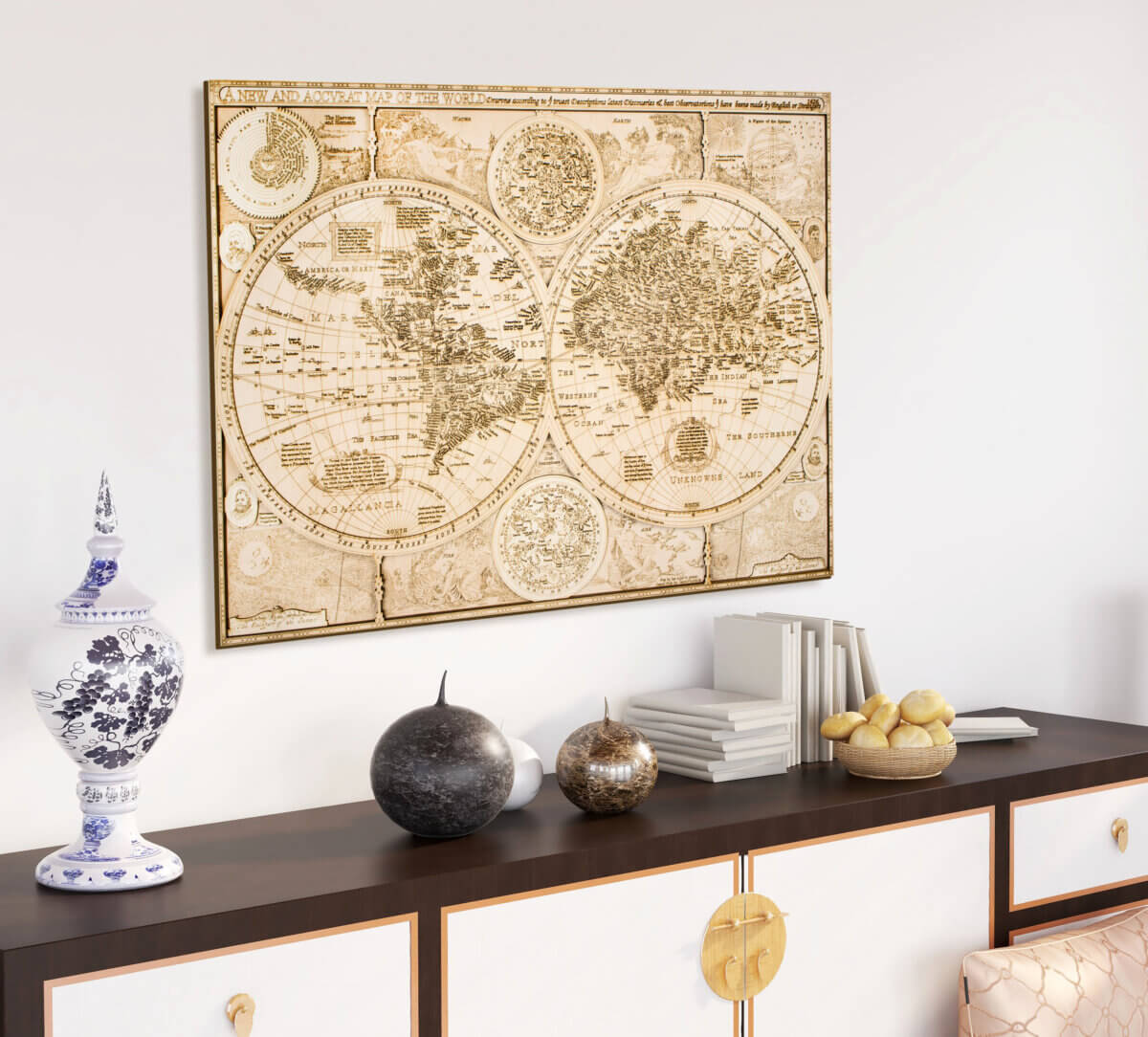 Historická dřevěná mapa světa - z roku 1626