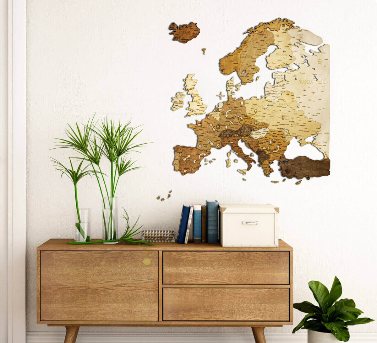 Dřevěná mapa Evropy - nástěnná dekorace
