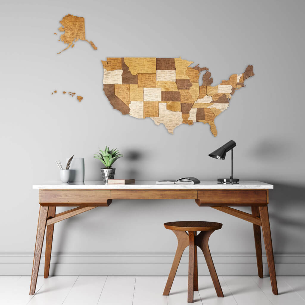 3D dřevěná mapa Spojených států