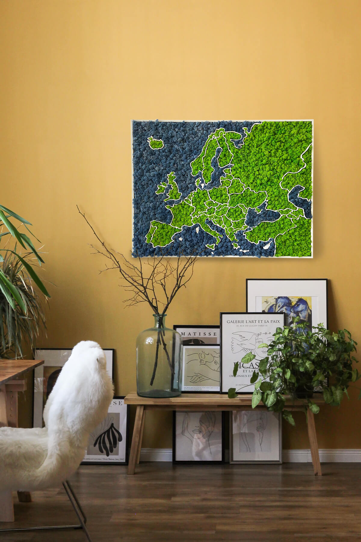 3D mechová mapa Evropy - instalace na zeď