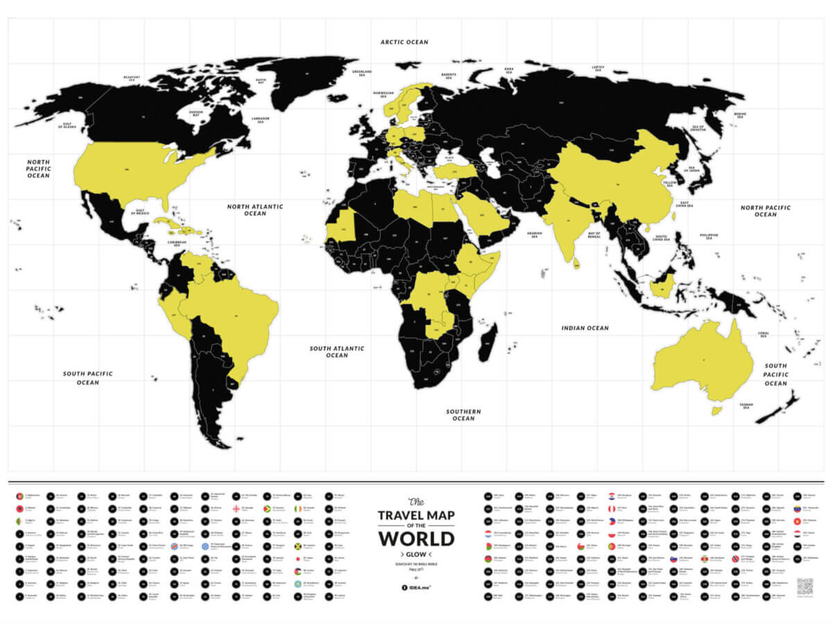Světélkující stírací mapa světa