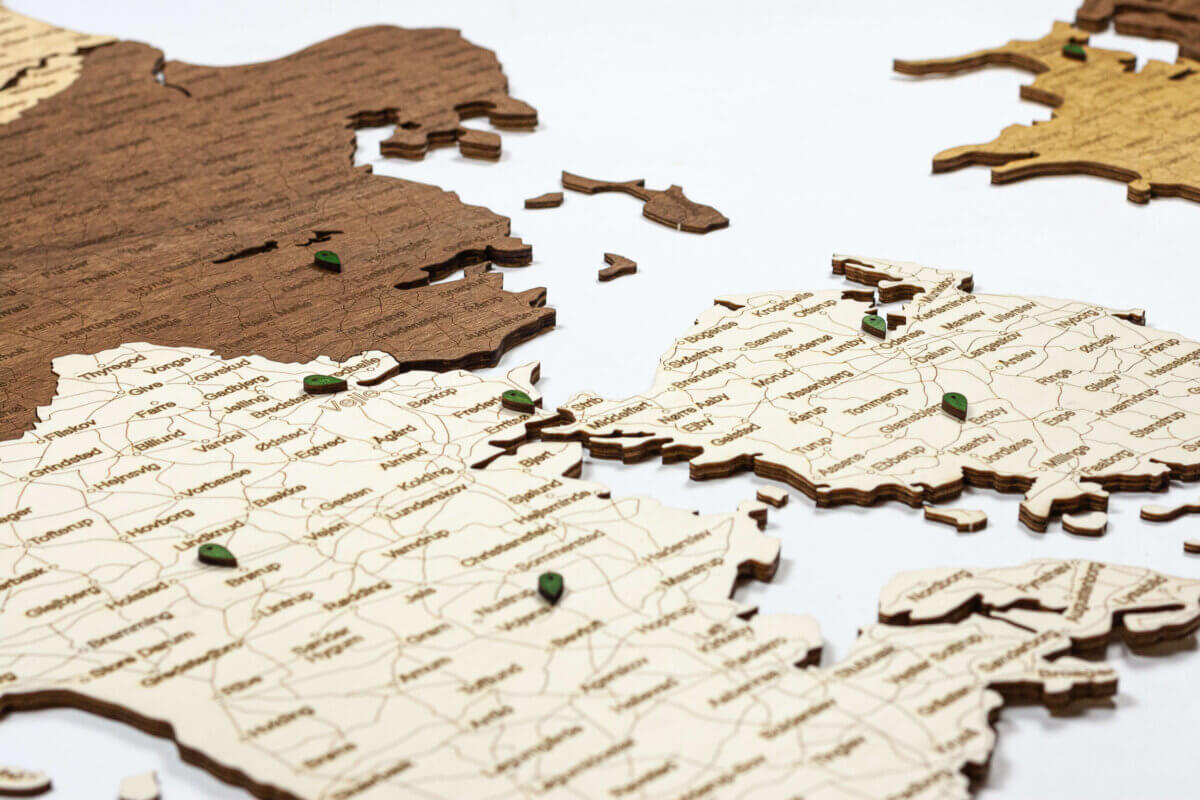 Dánsko dřevěná mapa - 68travel